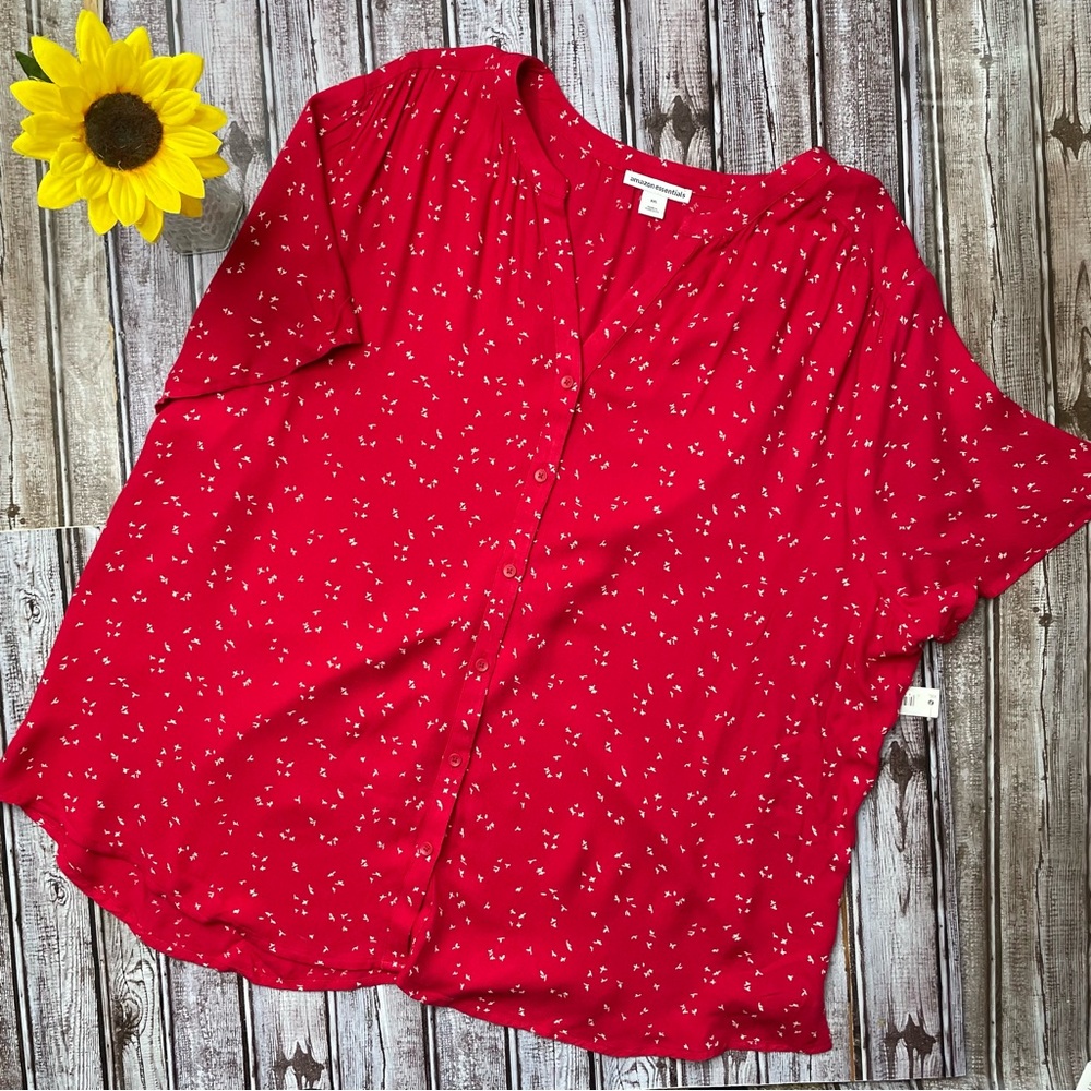 Amazon Essentials red leaf print blouse NWT size XXL